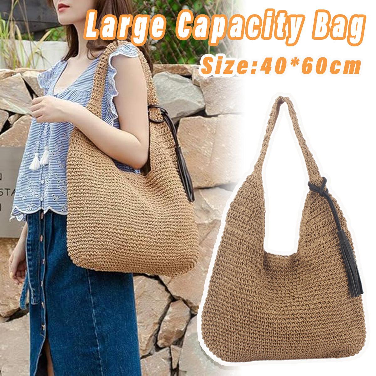 Large Capacity Fashion Woven Straw Shoulder Bag Simple Design for Everyday Use