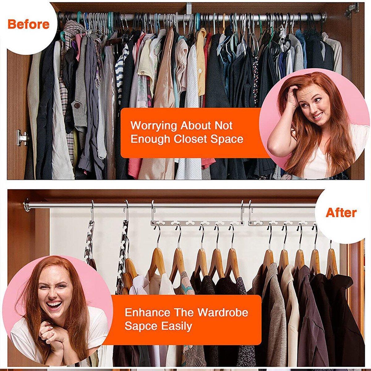 Clothes Hanger Space Saving Hook Folding Wardrobe Multipurpose Rack Coat Pants - 6PCS