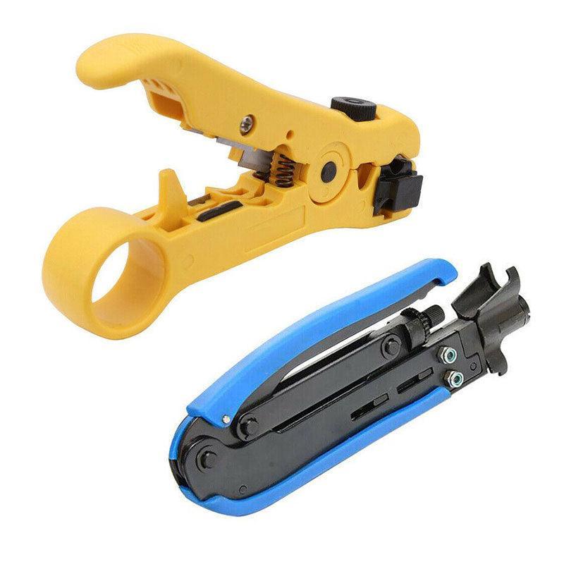 2pcs Coaxial Cable Crimper and Wire Stripper Tool Kit for RG6 RG59 RG11 F Type