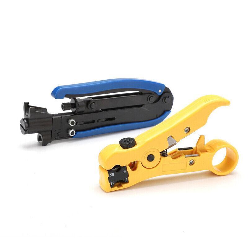 2pcs Coaxial Cable Crimper and Wire Stripper Tool Kit for RG6 RG59 RG11 F Type