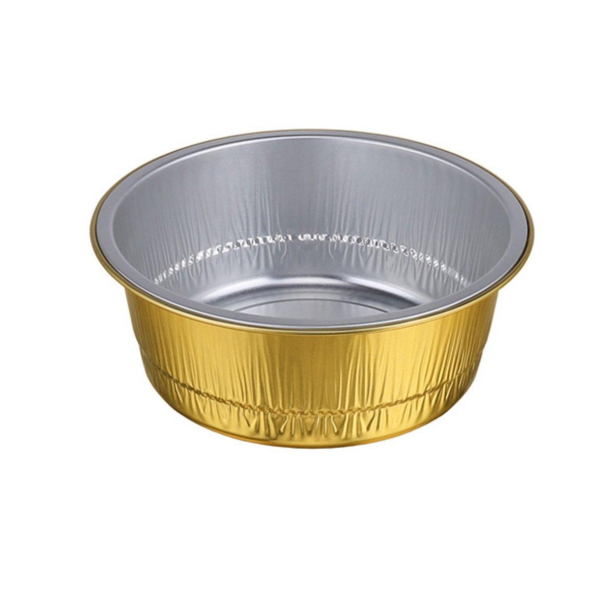 50PCS Thickened Round Aluminum Foil Containers with Plastic Lids - 455ml