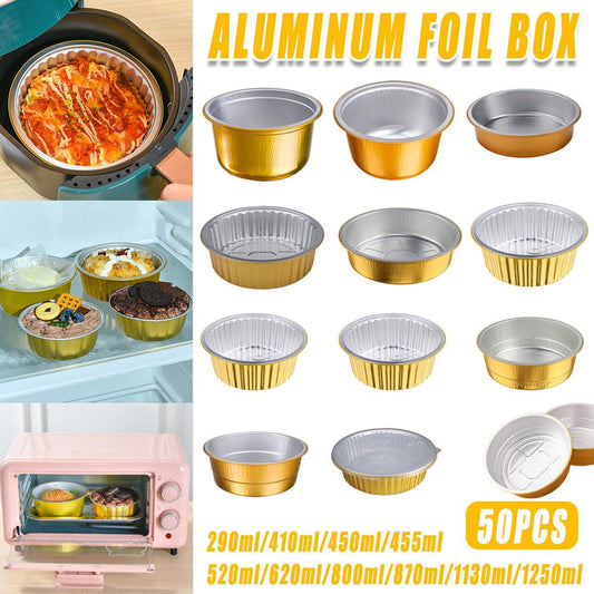 50PCS Thickened Round Aluminum Foil Containers with Plastic Lids - 520ml