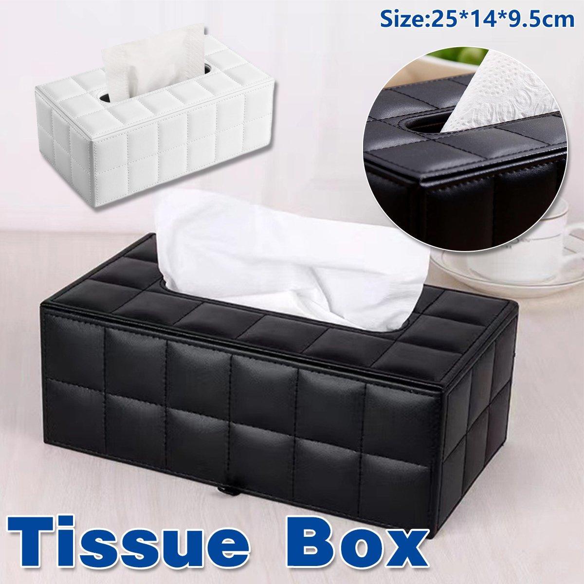 Leather Tissue Box Holder Rectangular Tissue Dispenser for Living Room Home - White