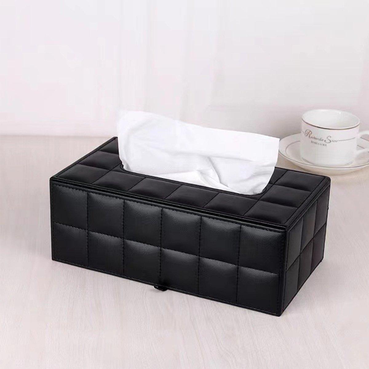Leather Tissue Box Holder Rectangular Tissue Dispenser for Living Room Home - White