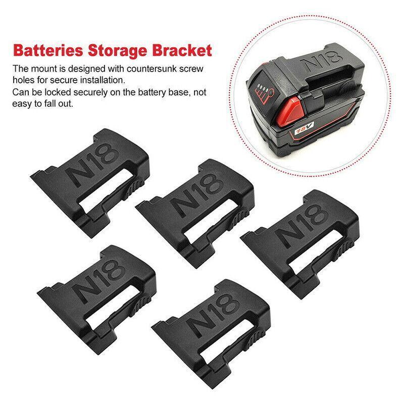 5Pcs Battery Mount Holder Stand For Milwaukee M18 18V Tool Battery Accessories - Black