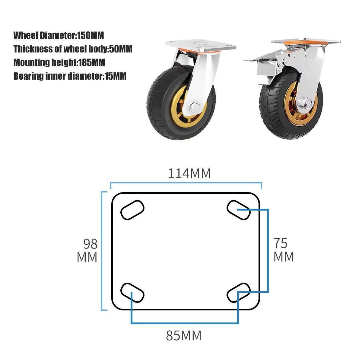 4pcs 6inch Heavy Duty Swivel Caster Wheels 150mm 1000kg Load 2 with Brakes