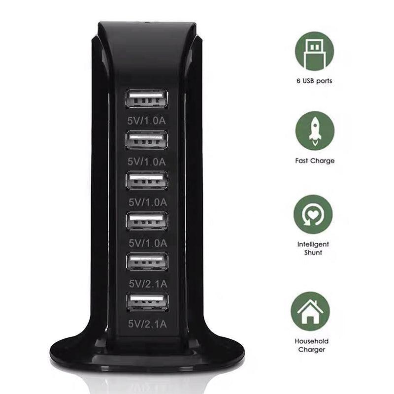 6Ports Charging Station Usb Desktop Charger Rapid Tower Power Adapter Wall Hub