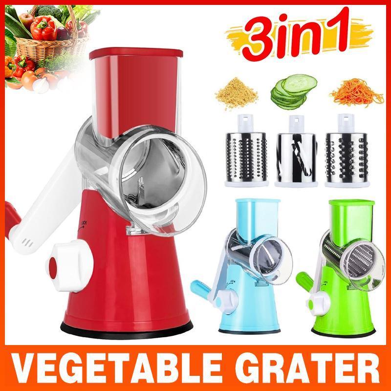 Kitchen Vegetable Fruit Slicer Cutter Shredder Food Manual Rotary Grater Chopper - Green
