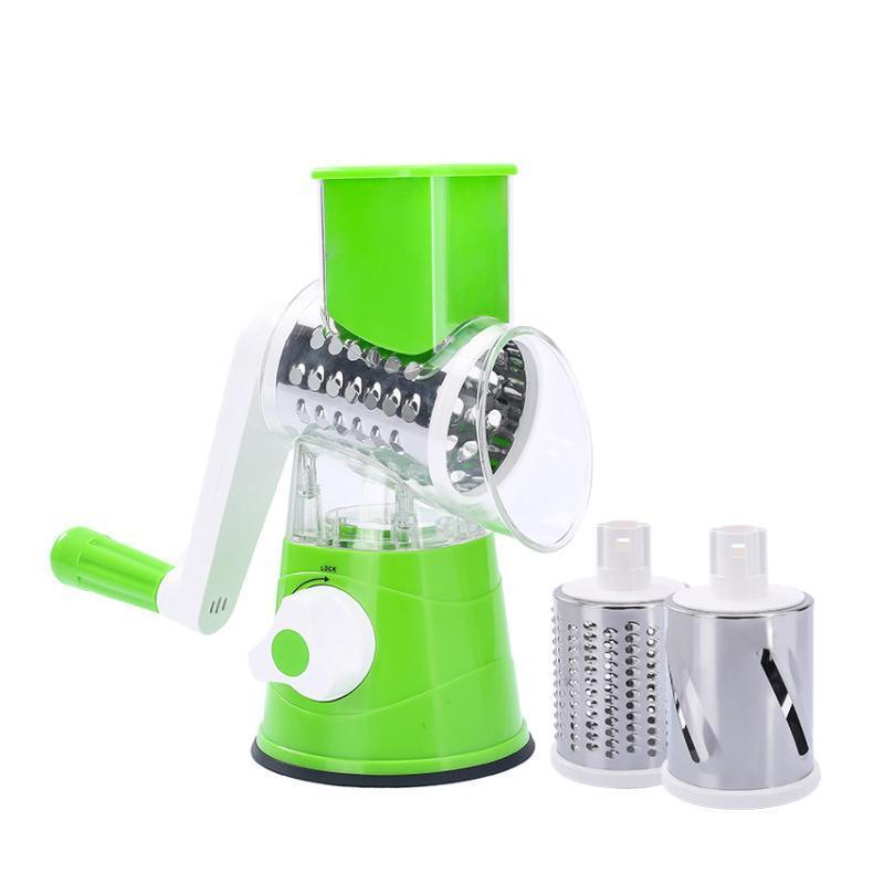 Kitchen Vegetable Fruit Slicer Cutter Shredder Food Manual Rotary Grater Chopper - Green