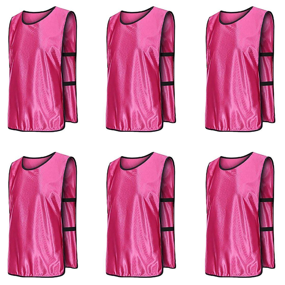 6X Sports Training Bibs Soccer Vests Group Team Bibs Basketball Cricket Football - Red-S