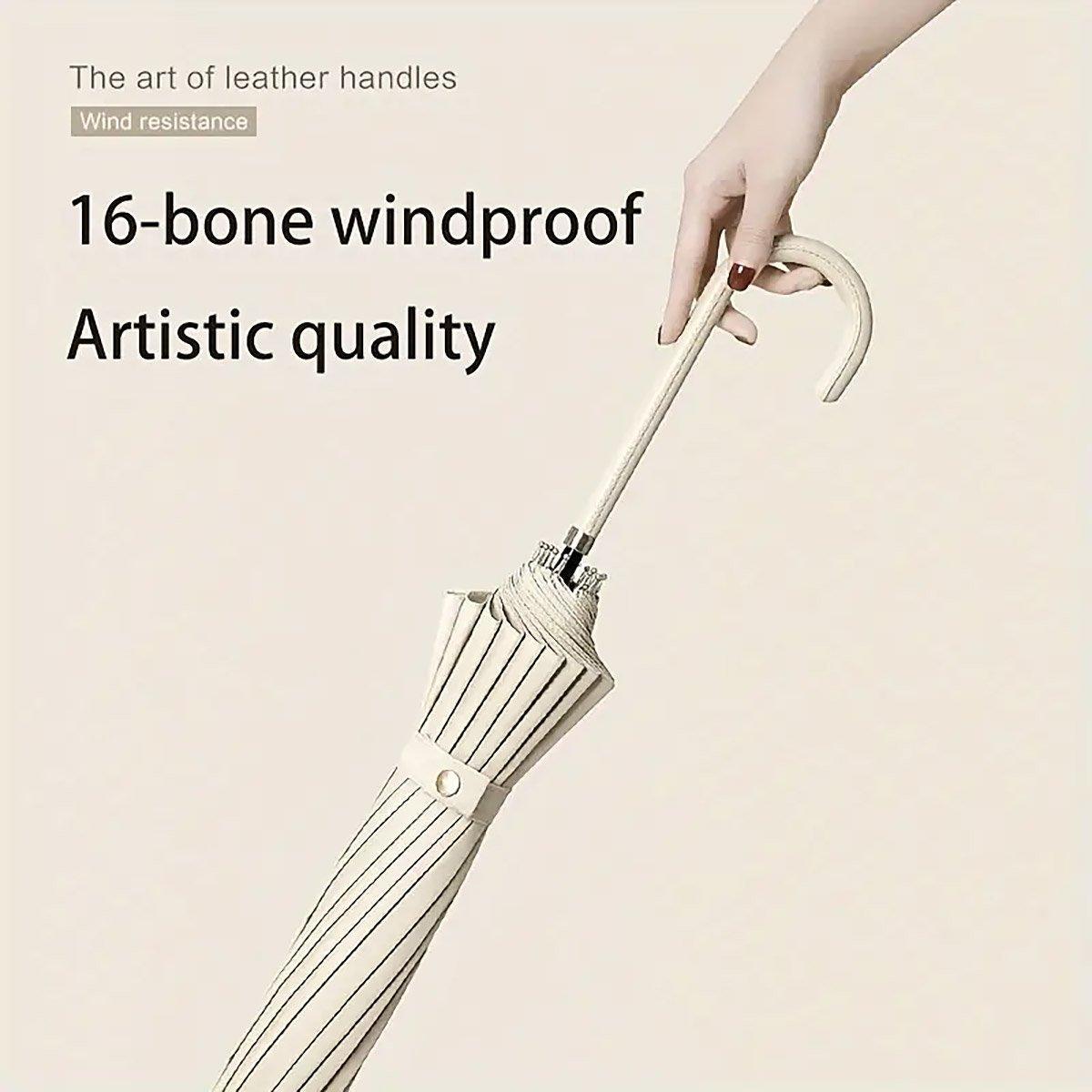 Large 16 Bone Automatic Umbrella Unisex Long Handle Dual Use Rain Sun Umbrella - Cyan