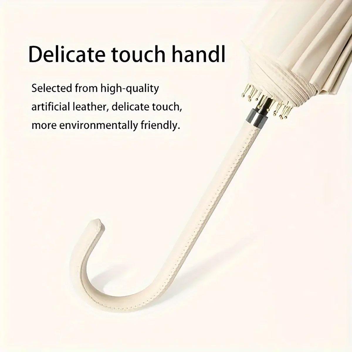 Large 16 Bone Automatic Umbrella Unisex Long Handle Dual Use Rain Sun Umbrella - White