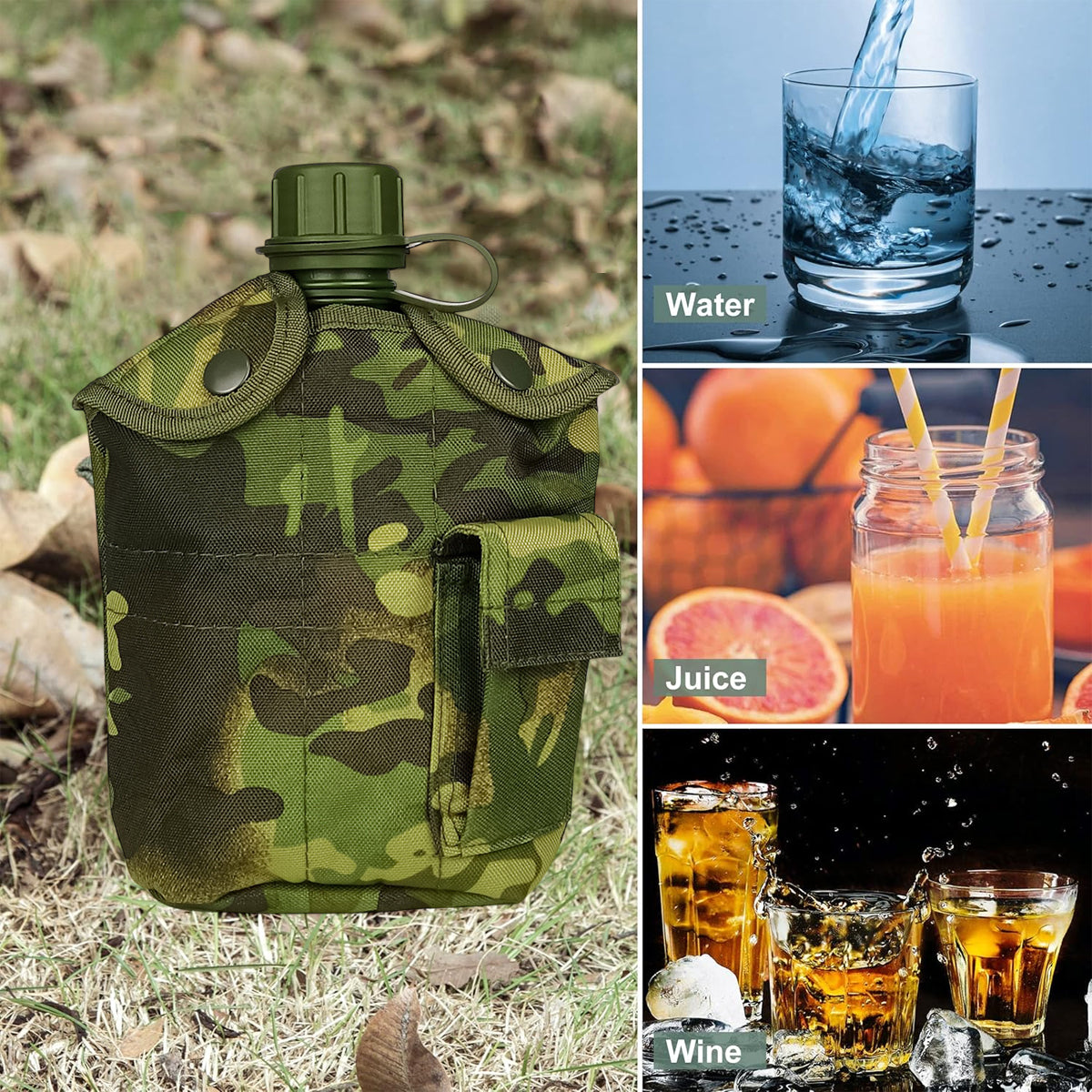 4pcs Camouflage Tactical Water Bottle Outdoor Camping Multi-functional Outdoor