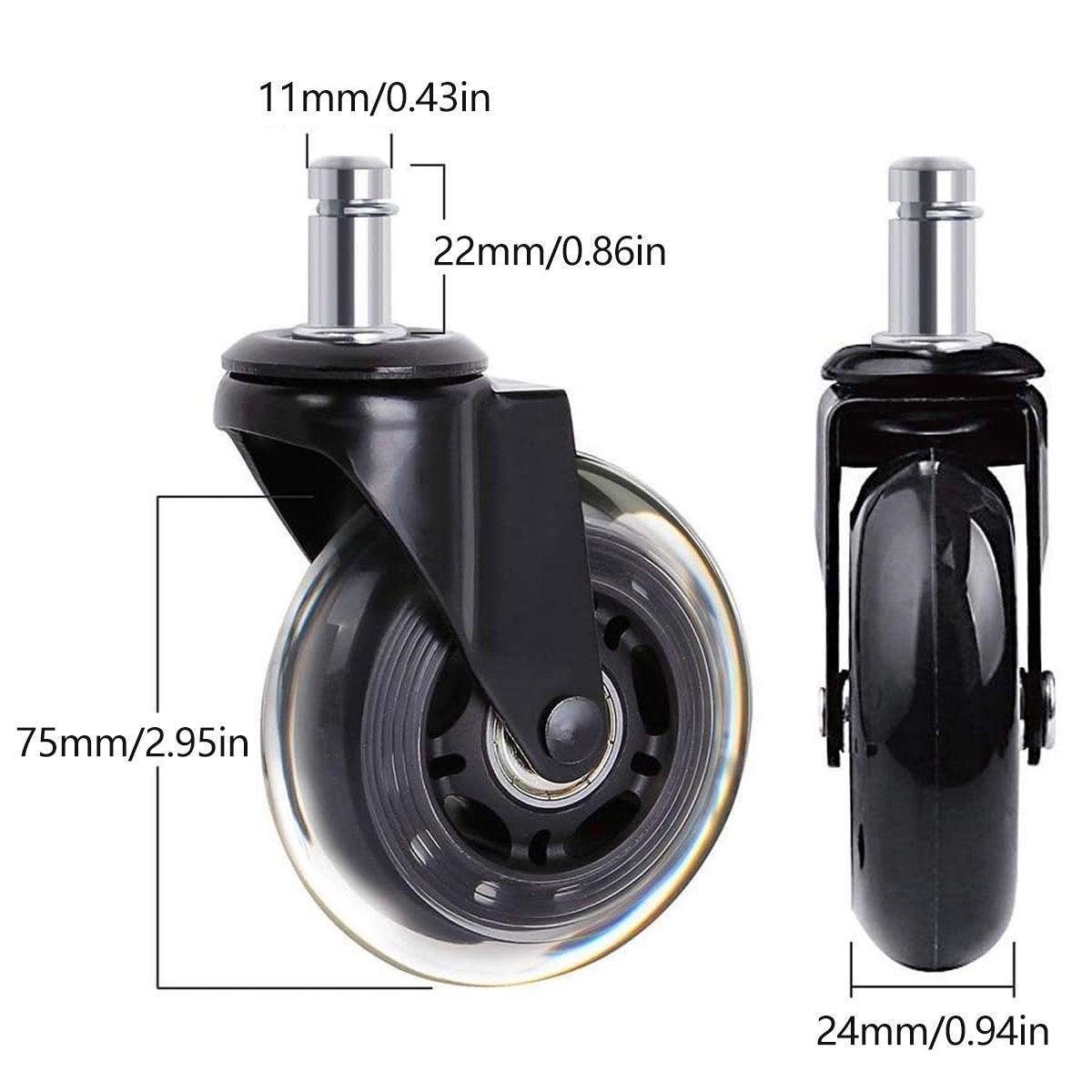 5pcs 3-Inch PU Transparent Caster Wheels Luggage Office Chair Mute Swivel Wheels