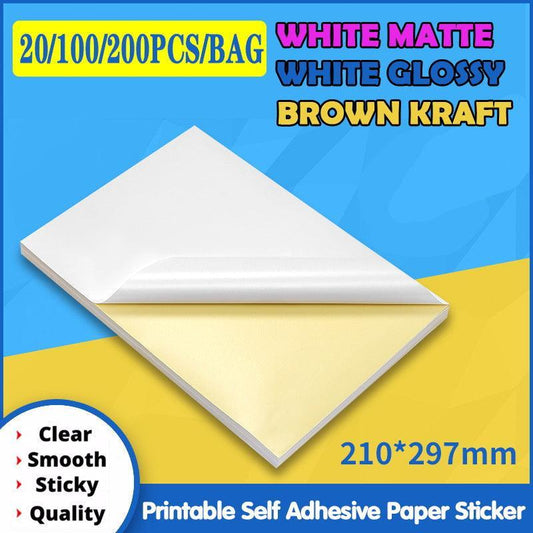 A4 Self Adhesive Sticker Paper Sheet Label Laser Inkjet Print Mailing Address - White Matte4*14-100PCS