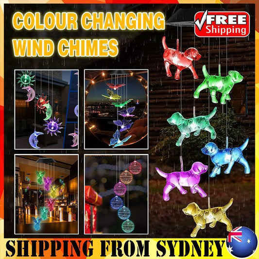 Colour Changing Wind Chimes LED Light Hanging Decor Outdoor Solar Powered Garden - Ball