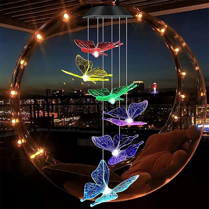 Colour Changing Wind Chimes LED Light Hanging Decor Outdoor Solar Powered Garden - Ball