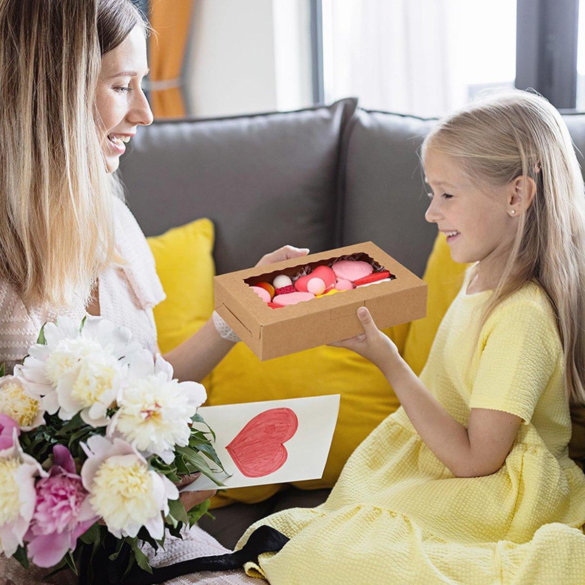 50pcs Rectangular Kraft Paper Window Box Gift Packaging Boxes Party Favors - Khaki