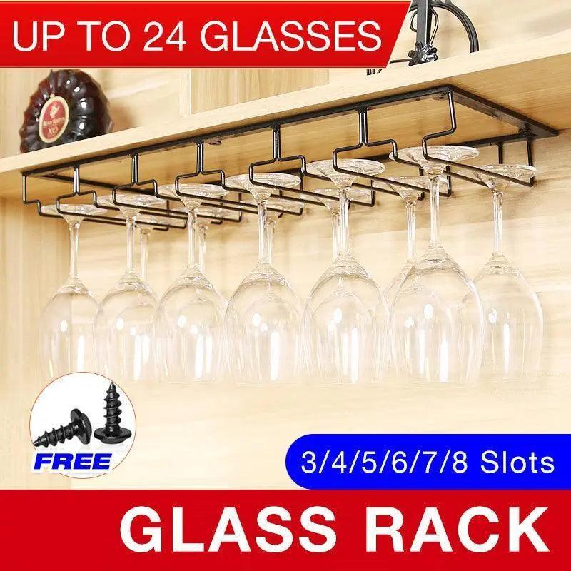 8/7/6/5/4/3 Slots Wine Glass Rack Holder Hanger Hanging Bar Storage Drying Rack - 7 Slots