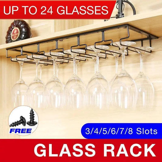 8/7/6/5/4/3 Slots Wine Glass Rack Holder Hanger Hanging Bar Storage Drying Rack - 7 Slots