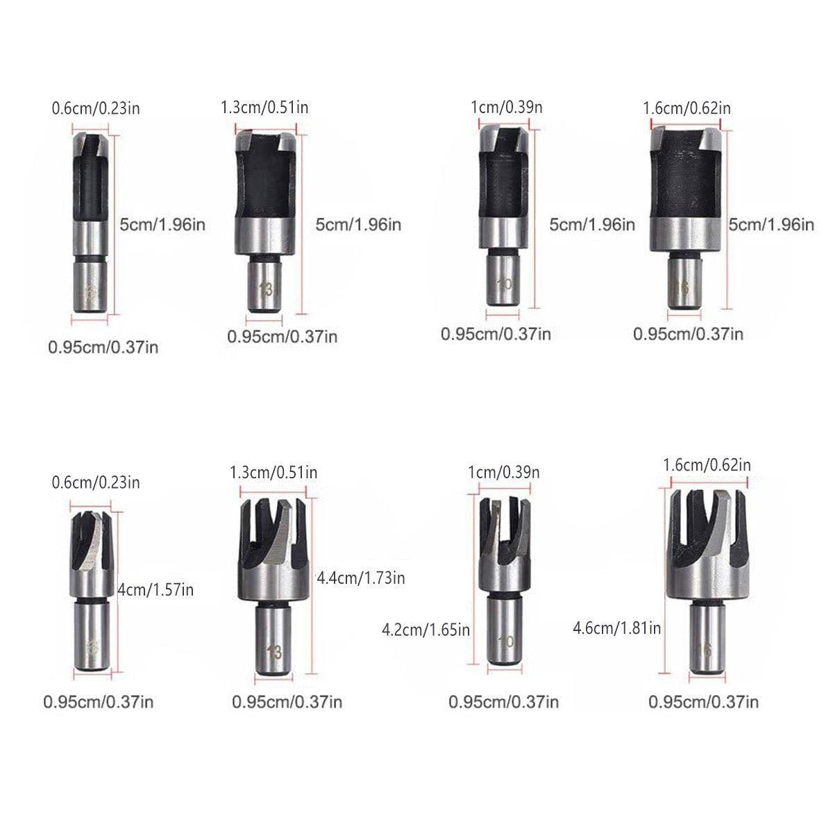 8 PCS Wood Plug Hole Cutter Dowel Maker Cutting Tools Shank Drill Bits With Box