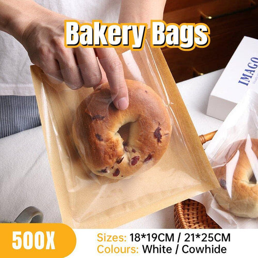 500PCS Transparent Food Greaseproof Bag Sandwich Donut Bread Packaging Pouch - Cowhide 21X25CM