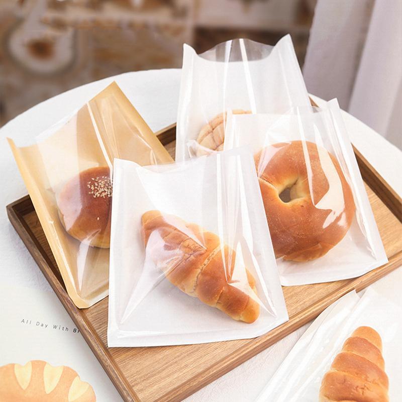 500PCS Transparent Food Greaseproof Bag Sandwich Donut Bread Packaging Pouch - Cowhide 21X25CM