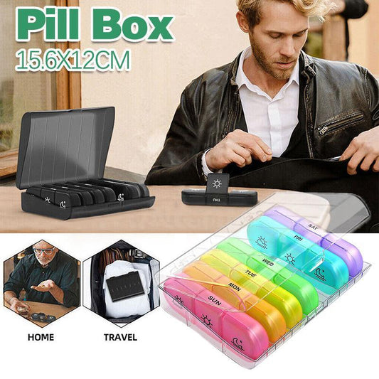 7 Day Medicine Organizer Pill Box Tablet Daily Case Weekly Dispenser Container - Black