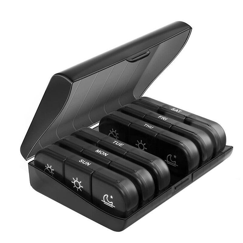 7 Day Medicine Organizer Pill Box Tablet Daily Case Weekly Dispenser Container - Black