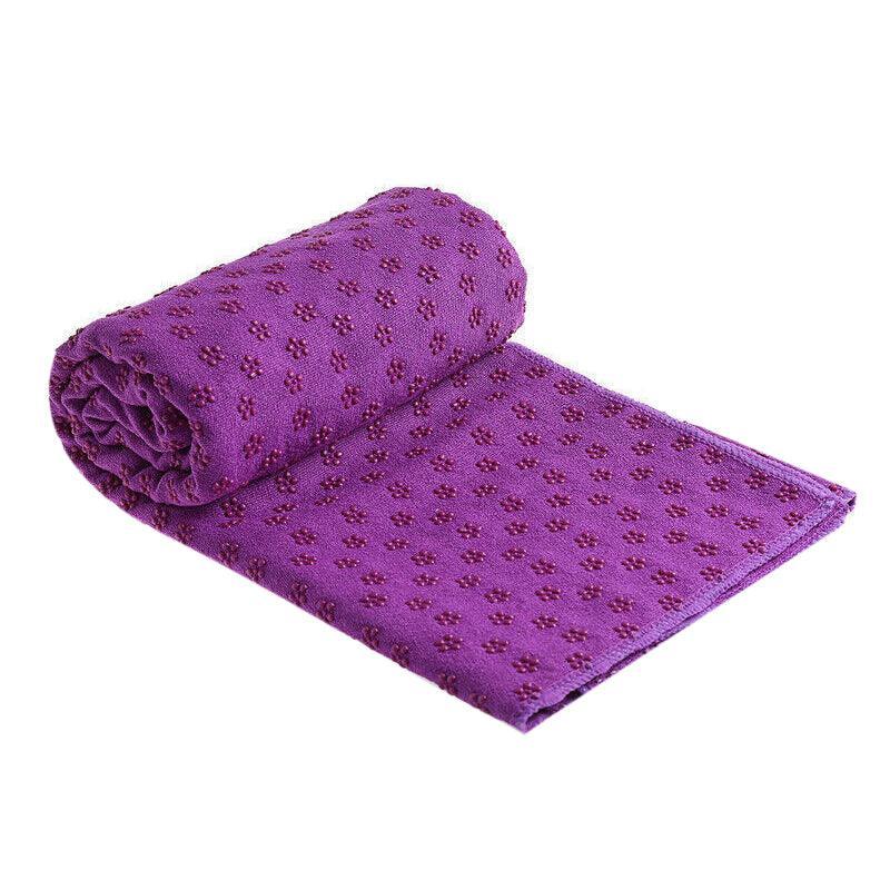 Non Slip Yoga Towel Mat Microfiber Fitness Gym Exercise Blanket with Carry Bag - Light Purple