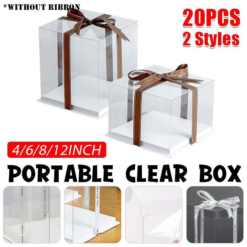 20 PCS Clear Treat Box Box Portable Cake Display Transparent Birthday Cake - 12 INCH(without ribbon)-Double