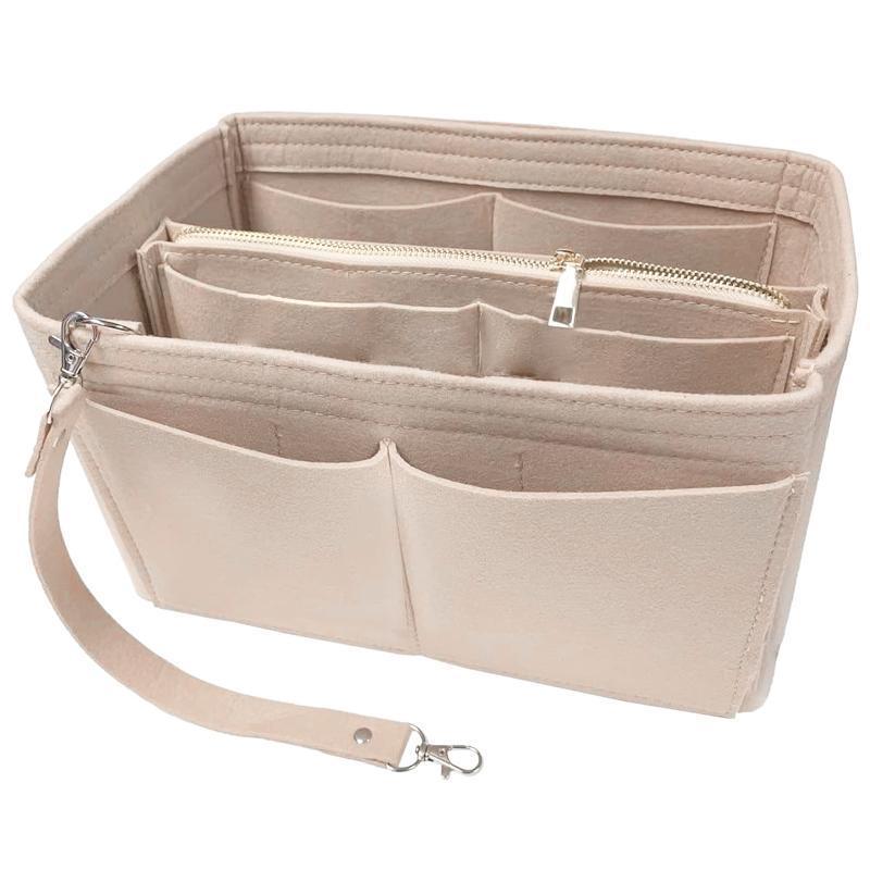 Felt Handbag Organizer Insert with Multiple Pockets for Tote and Purse - Beige L Size