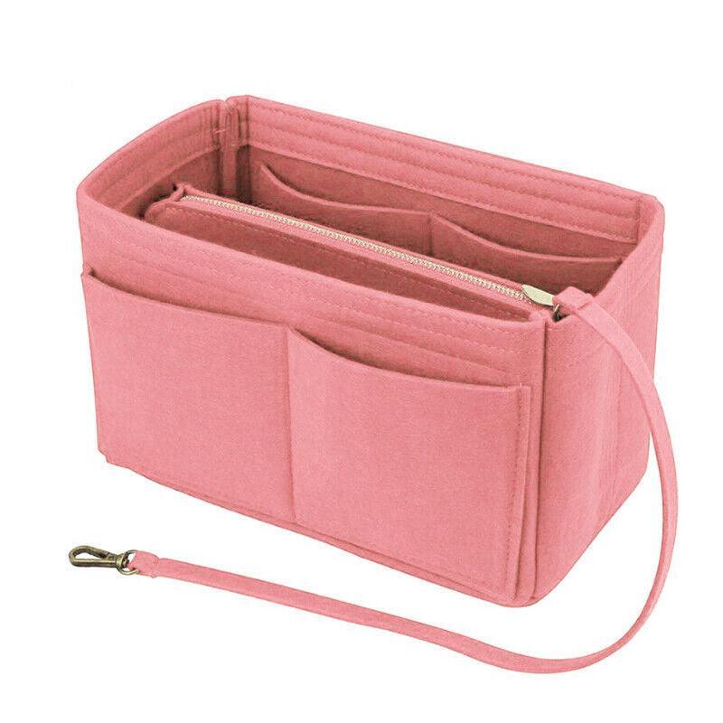 Felt Handbag Organizer Insert with Multiple Pockets for Tote and Purse - Red L Size