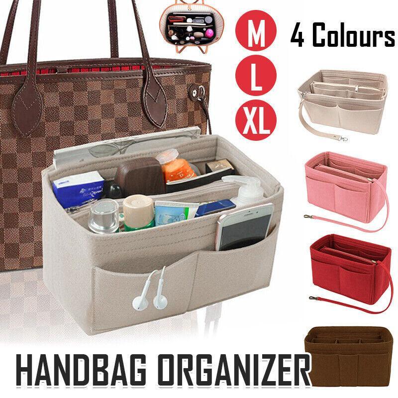 Felt Handbag Organizer Insert with Multiple Pockets for Tote and Purse - Coffee XL Size
