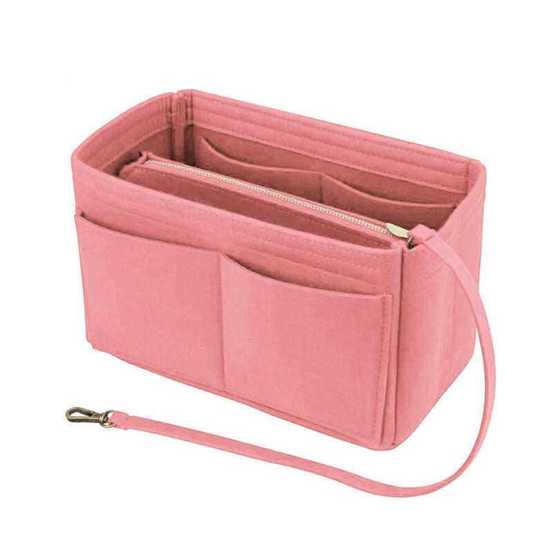 Felt Handbag Organizer Insert with Multiple Pockets for Tote and Purse - Pink L Size