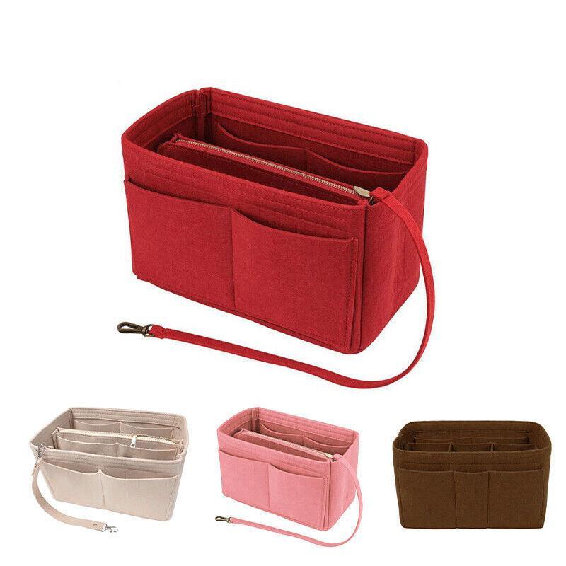 Felt Handbag Organizer Insert with Multiple Pockets for Tote and Purse - Pink XL Size