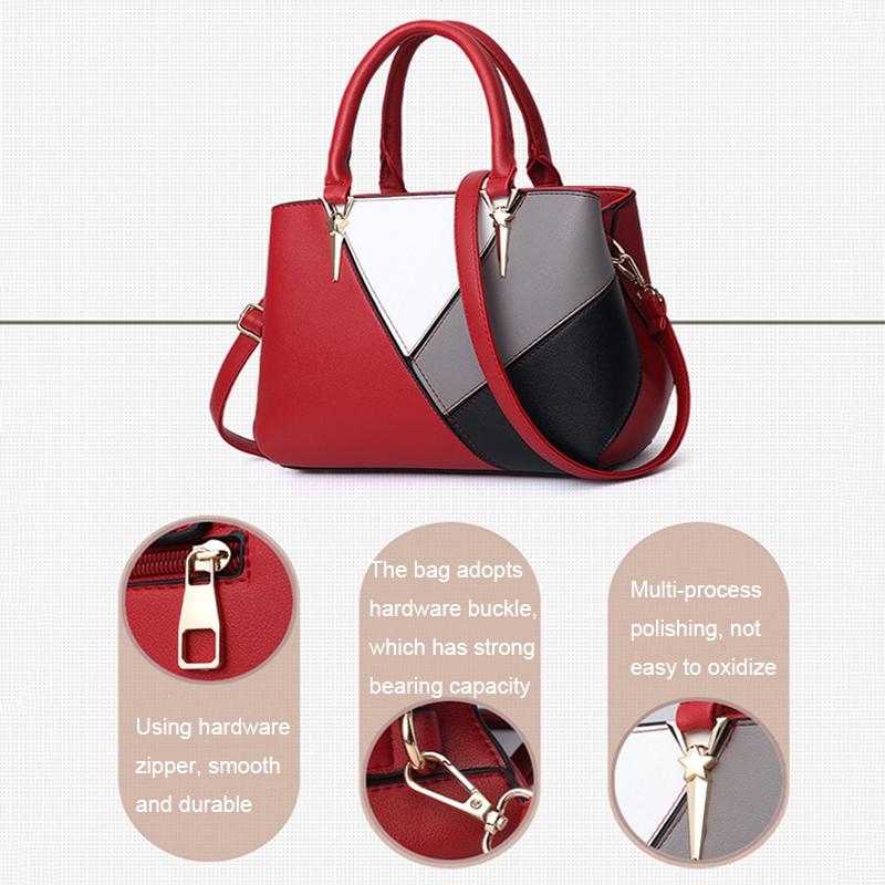 Colourblock Ladies Handbag - Pu Material - Red Wine