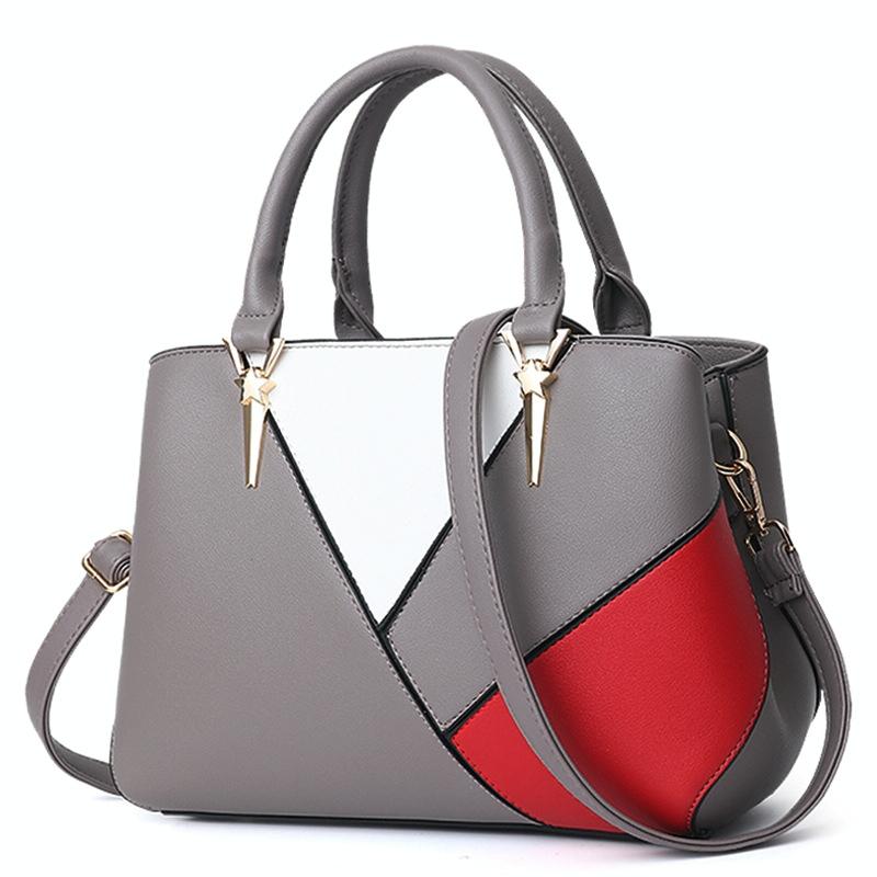 Colourblock Ladies Handbag - Pu Material - Red Wine