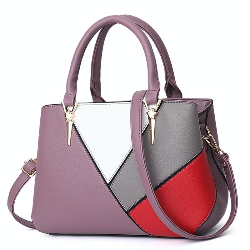 Colourblock Ladies Handbag - Pu Material - Purple