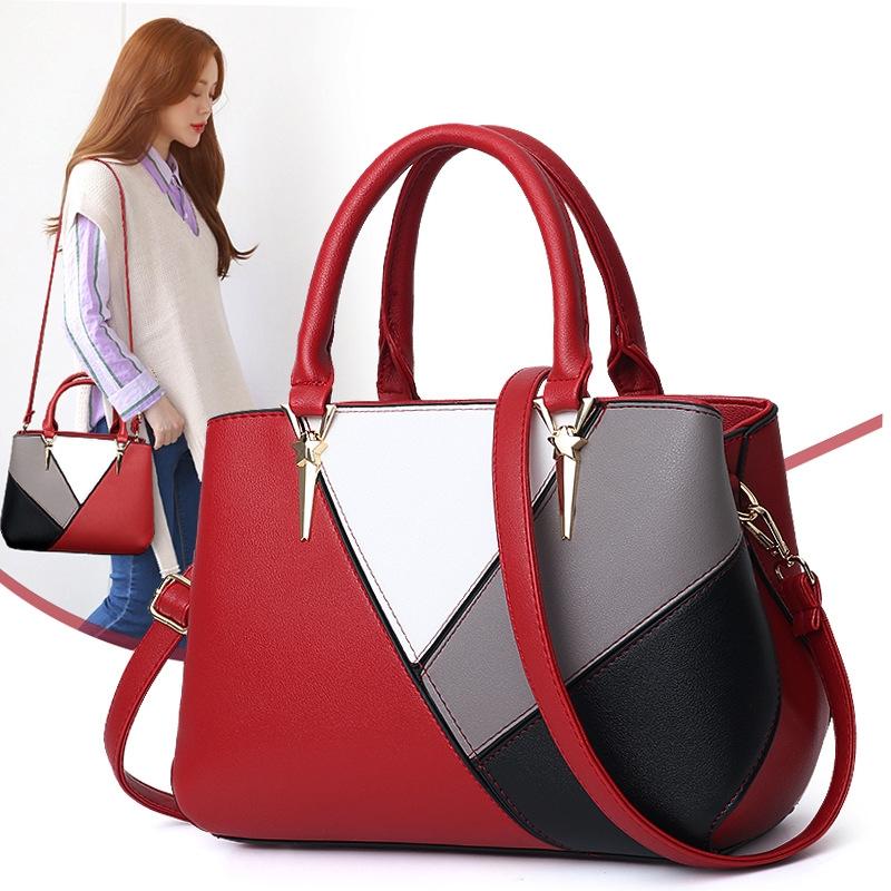 Colourblock Ladies Handbag - Pu Material - Dark Gray