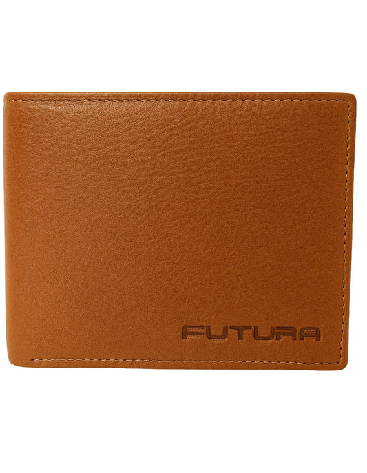 Futura Mens RFID Leather Coin Fold Over Genuine Leather Wallet - Tan