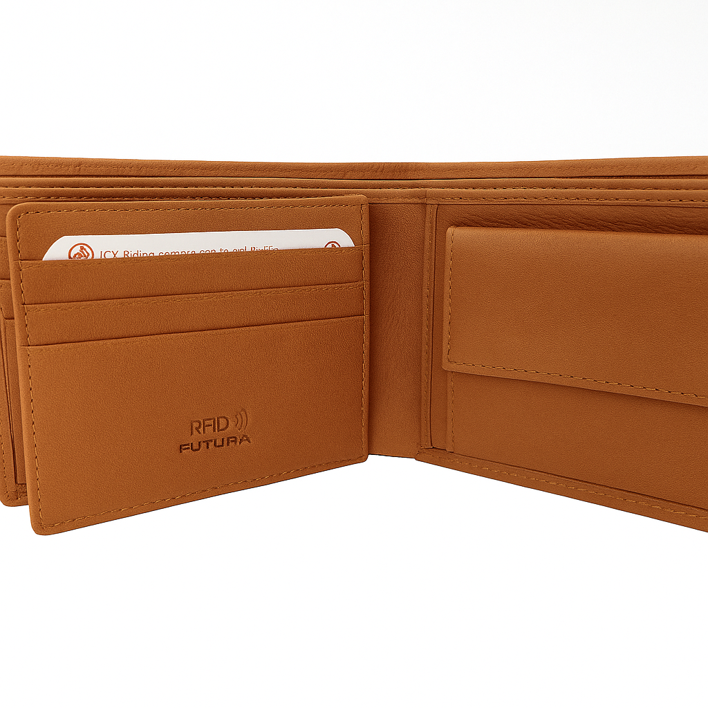 Futura Mens RFID Leather Coin Fold Over Genuine Leather Wallet - Tan
