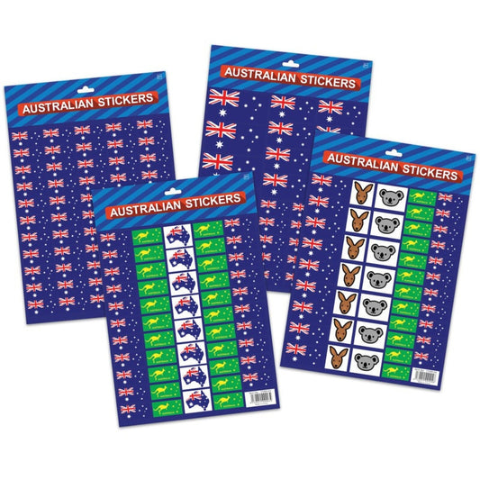 Australian Flag Stickers ¨C 4x A4 Sheets of Festive Stickers for Australia Day Celebrations