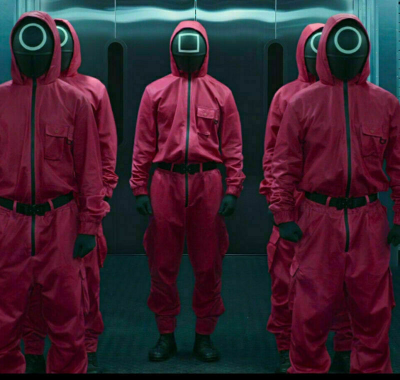 Adult Squid Game Costume Guard Tracksuit Halloween Cosplay Red  - S/M(165 - 175cm)