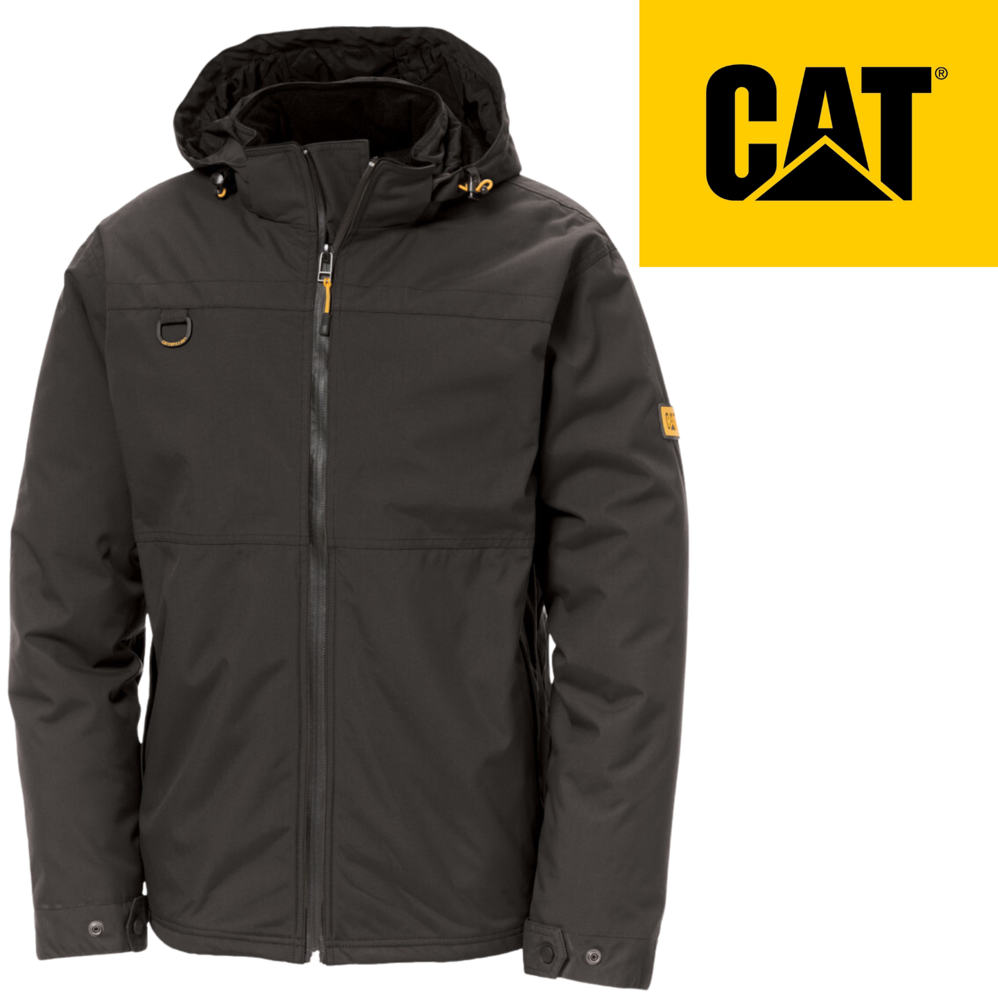 Caterpillar Mens Waterproof Zip Jacket w Hood Chinook CAT Winter Ski in Black - 3XL