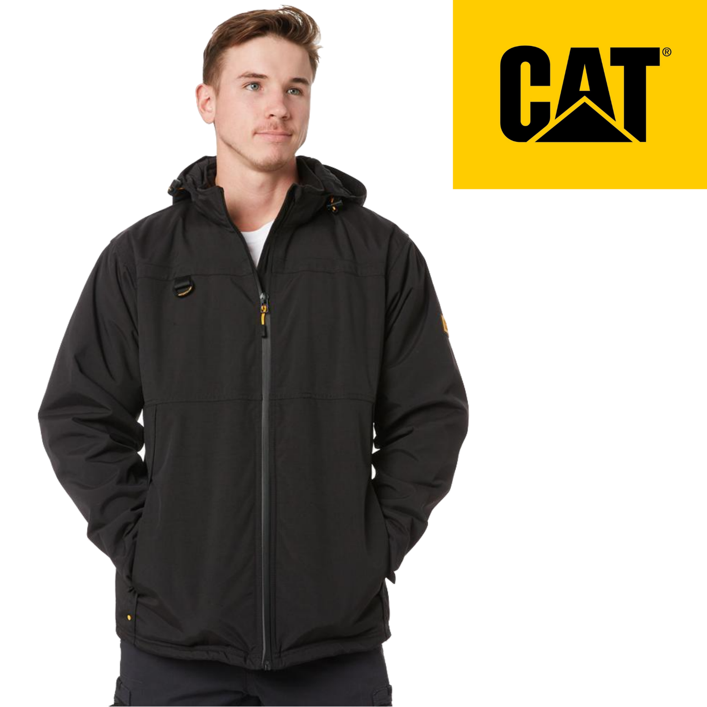Caterpillar Mens Waterproof Zip Jacket w Hood Chinook CAT Winter Ski in Black - 3XL
