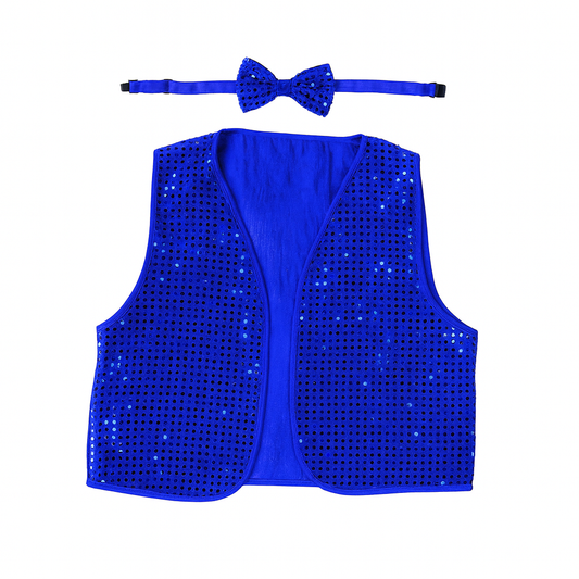 Kids Sequin Vest Bow Tie Set Costume 80s Party Dress Up Waistcoat - Blue