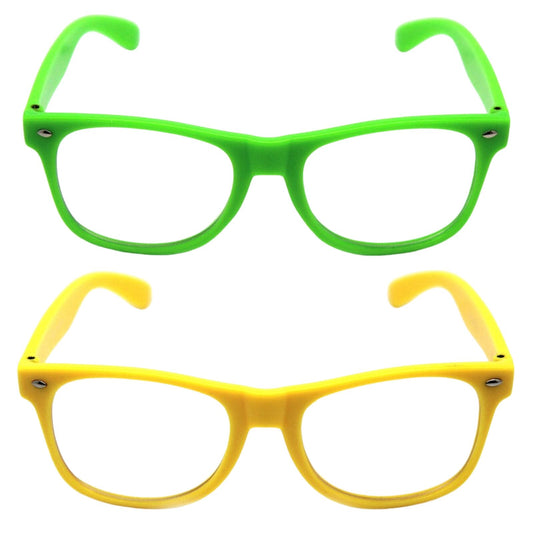Green and Yellow Party Glasses with Clear Lenses ¨C Fun 80s Australia Day or Costume Glasses (Set of 2)