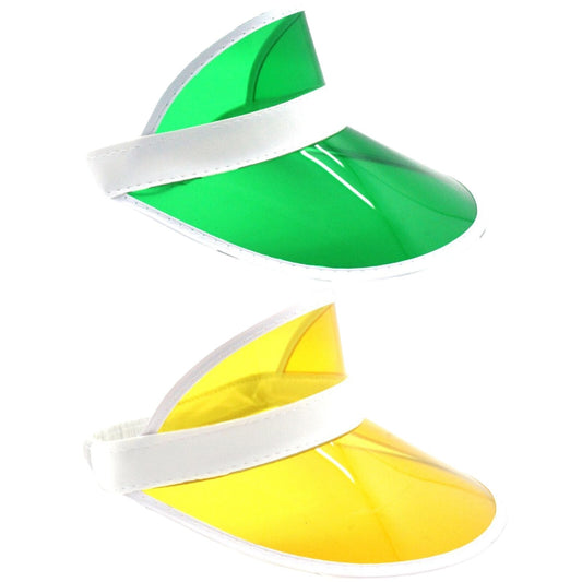 2x Yellow Perspex Visor with White Rim ¨C Retro 80s Rave Accessory, Adjustable Fit Australia Day