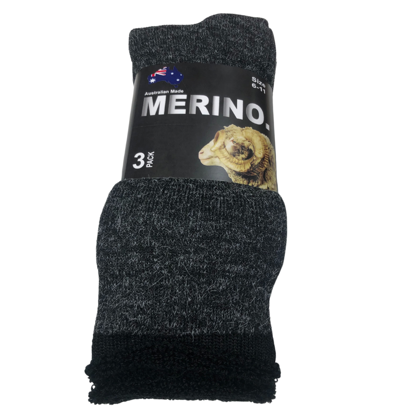 3 Pairs MERINO WOOL SOCKS Mens Heavy Duty Premium Thick Work Socks Cushion - Charcoal - 11-14